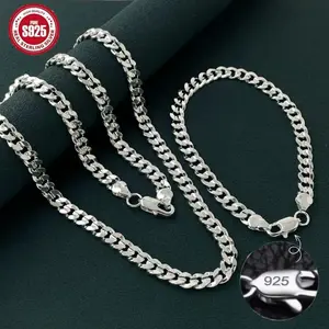 2pcs S925Luxury 925 Sterling Silver Gold Plated 7mm Cuban Necklace, Unisex Engagement Accessories Jewelry 50-60cm Festive Christmas couples gift High-quality souvenir (Comes with a beautifully packaged bag)
