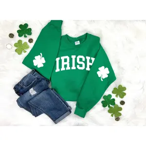 Irish Shamrock Faux Elbow Patch Adult Sweatshirt - St. Patricks Day Unisex Crewneck - Hello Handpressed