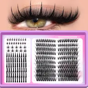 GROINNEYA 10 Rows Fairy Lashes, Volume Lashes, Fluffy Eyelashes Cluster, Cluster Lashes Upper & Lower Pack Faux Mink Eyelashes Lash Clusters Self Adhesive Lashes With Clear Band, Cosmetic Lash Extensions, Suitable For Dates