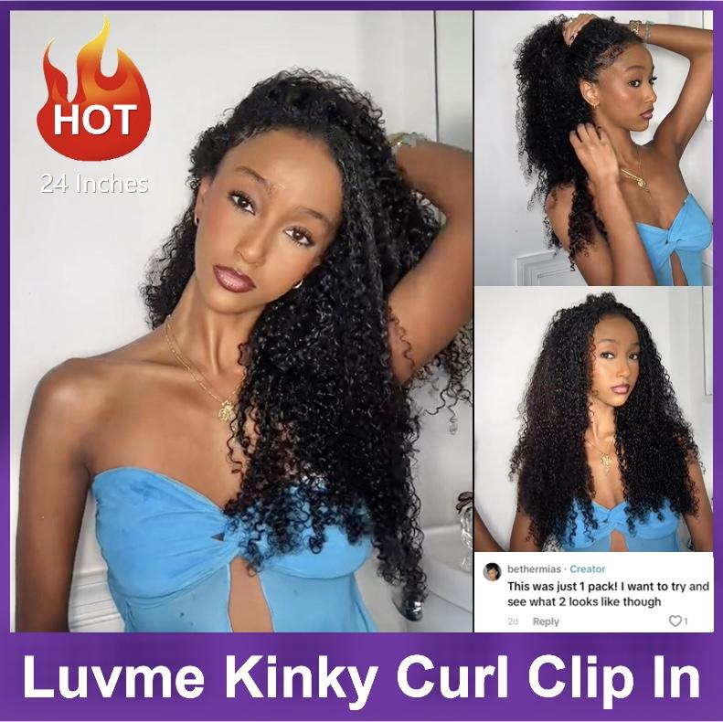 LUVME 100% Virgin Human Hair Extensions Seamless & Invisible Edge Straight, Body Wave, Kinky Curly, Yaki Straight, Messy Burmese Curl Clip-In