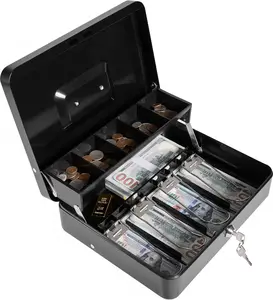 Locking  Box with Key Lock and  Tray,  Box, Lock Safe Box,   Lock Safe Box for  Register 11.8"x9.45"x3.54" (Black Key)