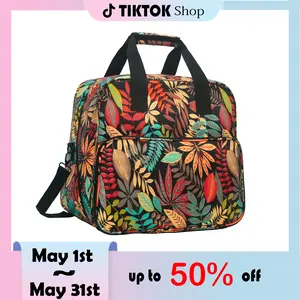 （Leaf petal）Universal sewing machine carry case,casual large capacity travel bag, water-resistant oxford fabric handbag, adjustable shoulder strap and multiple pockets| Portable storage bag, suitable for home, travel black leaf flower, sewing machine bag