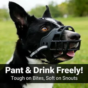 Soft Silicone Dog Basket Muzzle | Breathable Anti-Bite/Chew Mask | Allows Panting & Drinking | Secure Fit for Medium Dogs