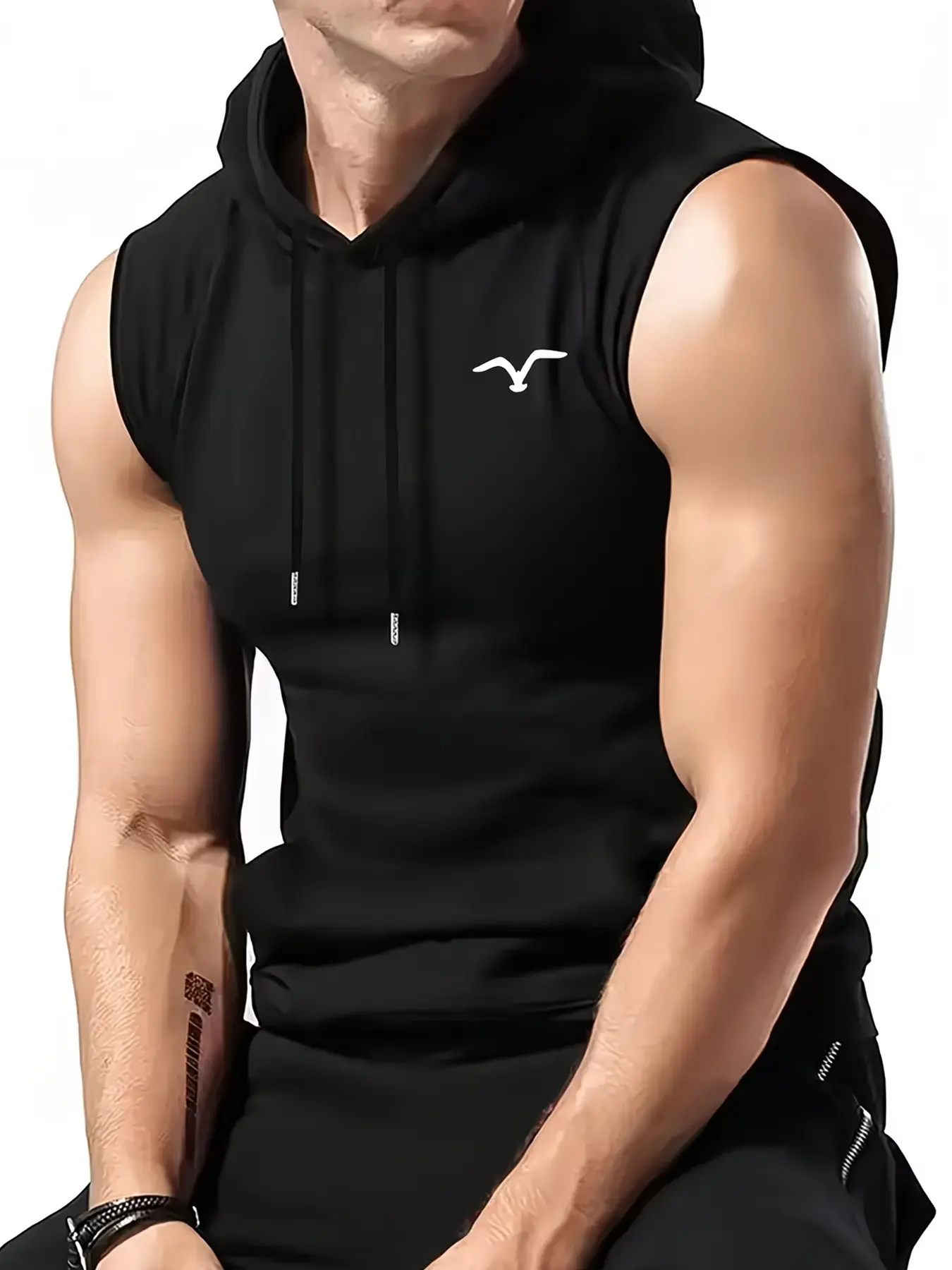 Men's Sleeveless Hoodie Graphic Muscle Fit Gym Training Vest Activewear Fitness, Casual Loose-Fitting Sports Jacket, No Button Design, Made in China, Sleeveless Gym Tops