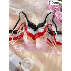 5-Pack Breathable Push-Up Lace Bra, Thin Steel Ring Wireless Bras, Anti-Prolapse Sexy Fashion Underwear, Comfortable Fit Women’s Lingerie Set, Gift for Her