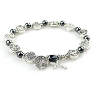 Rosary Metal Bracelet for Men and Women Faith Baptism Silvery Jax Nex Jewelry Charms with Cross and Beads