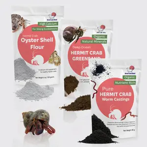 Hermit Crab Supplement Bundle – Greensand, Oyster Shell Powder and Worm Castings – Molting Support, Natural Calcium, Minerals and Protein – Auto Feeder Friendly, USA Sourced, Organic, Non-GMO