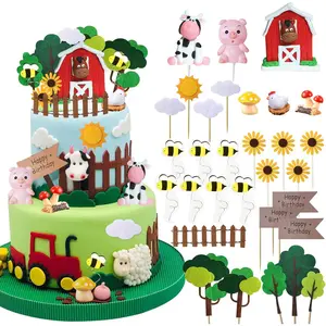 30 pcs farm animal cow cake topper decorations for farm animal theme birthday baby shower party style a