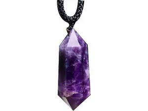 Amethyst Crystal Pendulum Necklace,Healing Crystal Hexagon Gem Necklace for Women