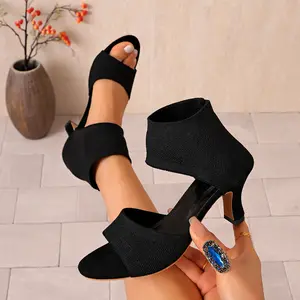 Women's  heels Fashionable women's high heels and knitted open-toe sandals, suitable for daily casual wear in summer.