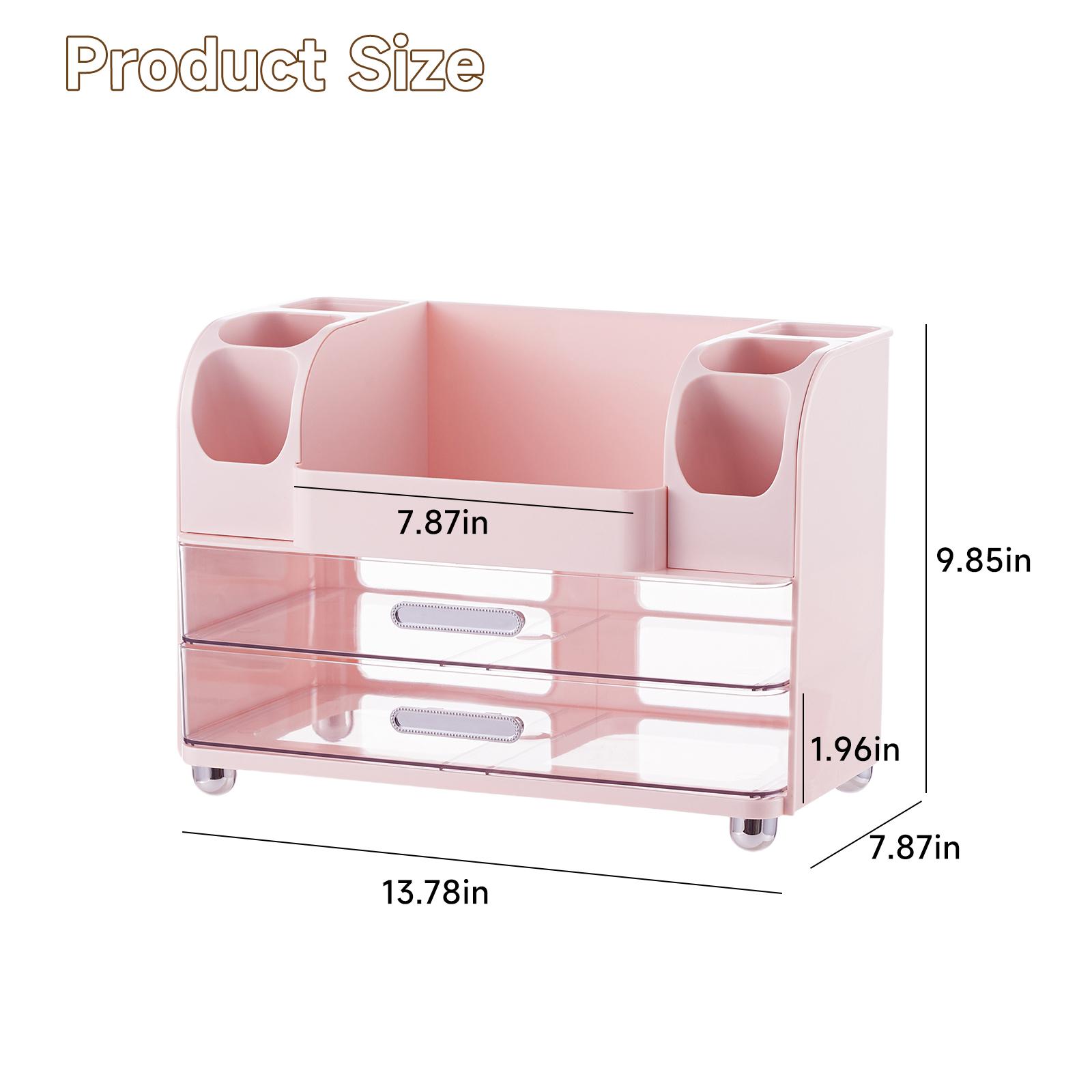 UFORU makeup organizer for Vanity with 2 Large Drawers, Cosmetic Display Case with Brush Holders, Easy to Storage for Bathroom Countertop Skincare, Desk Office Supplies,Pink Boxes Gift, jewelry organizer