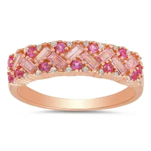 Diamonique Pink Ombre Baguette Cut Band Ring, Sterling Silver