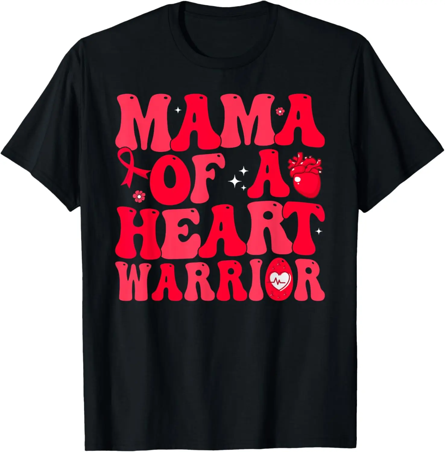 Cotton(pure) Groovy Mama Of A Heart Warrior Disease Awareness CHD T-Shirt