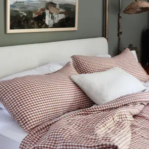 Lin Vichy Brique Gingham Linen Duvet Cover - Queen