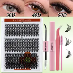 320PCS Individual False Cluster 30D+40D+50D DIY Eyelash Extensions D Curl with Bond and Seal Lash Tweezer and Brush DIY Individual False Cluster  at Home