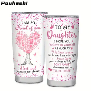 1pc/20oz Themed Water Cup for Daughter, Suitable for Daughter, Coffee Cup, Straw Or Direct Drinking, 3D Printed Water Bottle, Double-layer Insulation, Exclusive Cup, Holiday Gift, Birthday Commemorative Water Cup, Kitchen Accessories