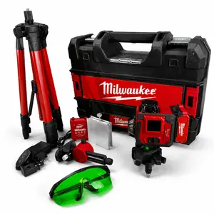 Milwaukee 16 Line Green Laser Level，Outdoor Rated Horizontal Vertical Laser Lines，Auto Self Leveling Calibration，High Precision Laser Level Tool Kit With Storage Case For Household And Professional Construction Applications