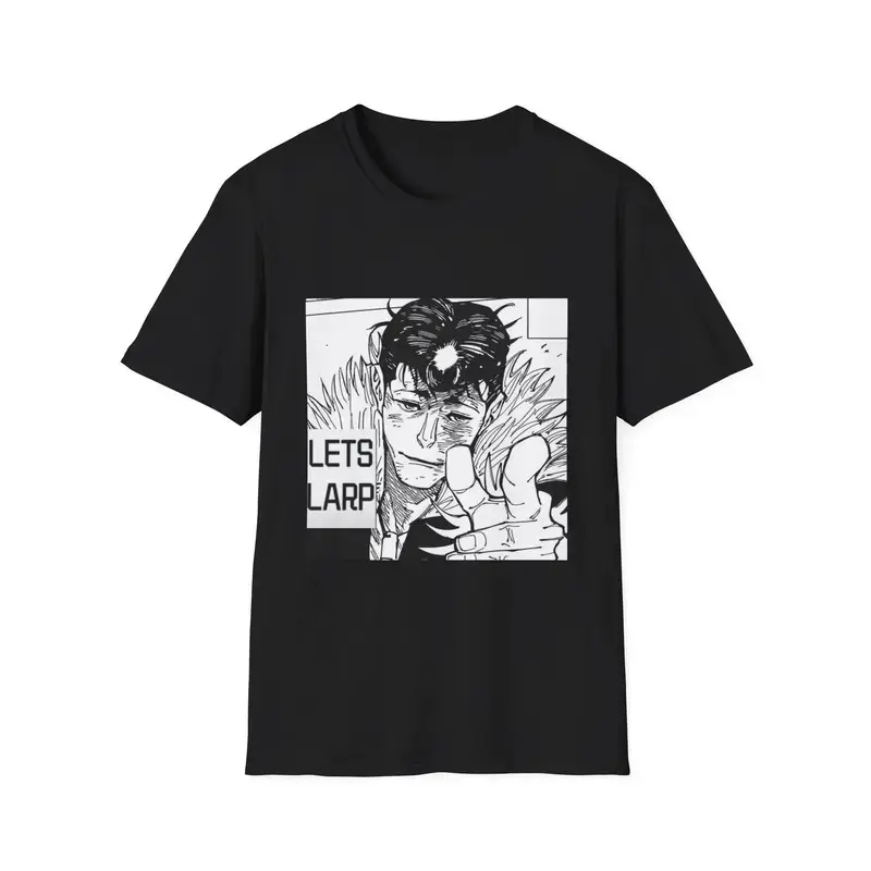 Lets Larp Anime Boy T-Shirt  Manga Character Illustration, Monochrome Graphic