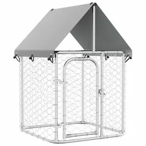 vidaXL Outdoor Dog Kennel with Roof, Dog Pen Pet Crate Kennel Cage with Lockable Door, Dog Playpen House Outdoor Metal Dog Fence for Yard 171495