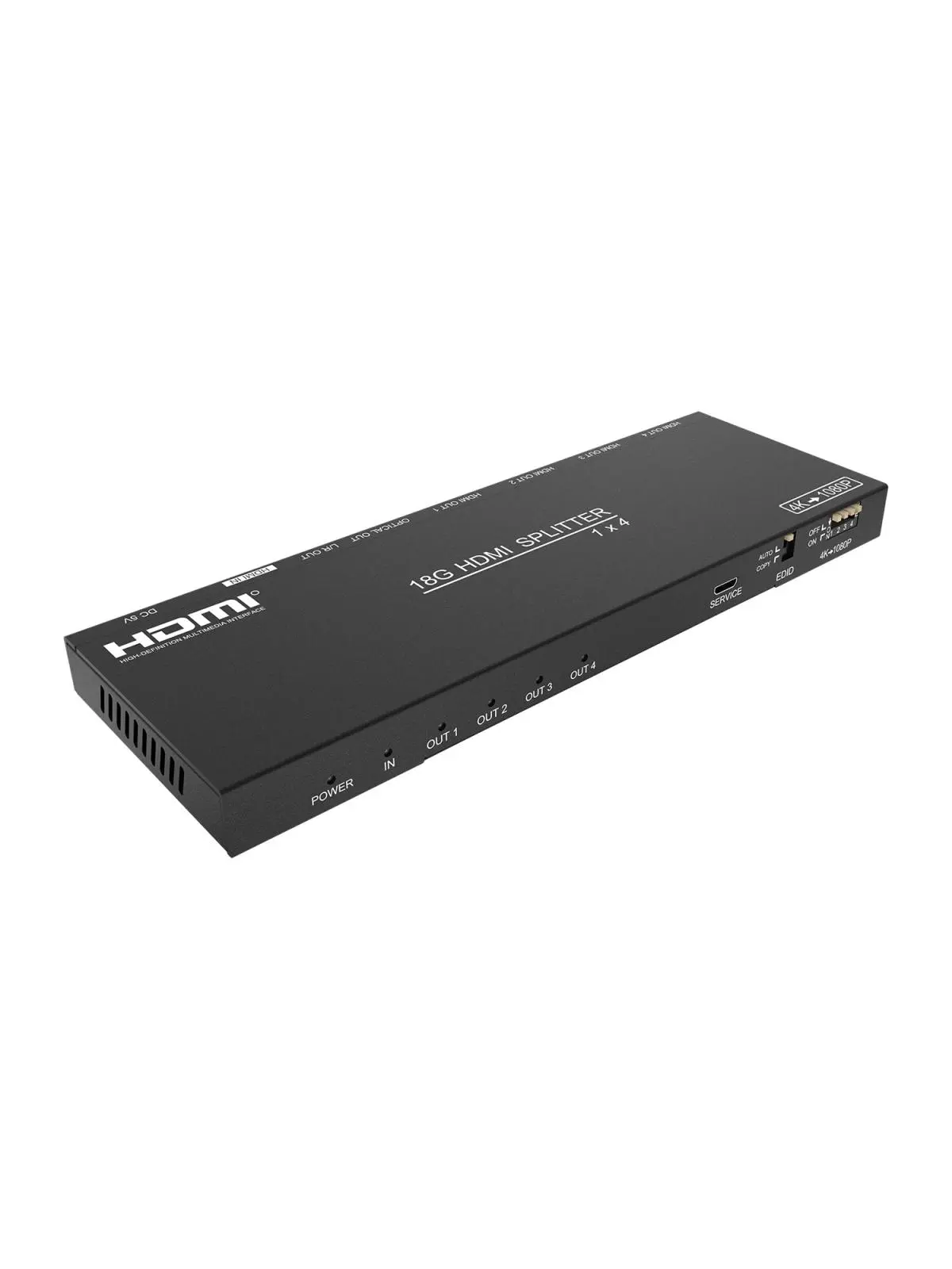 BZB Gear BG-DA-1X4AS 4-Port 4K 60Hz HDMI Splitter with Down-Scaler, Digital & Analog Audio Outputs, Optical Support, 1080p 12-bit Compatibility, 1 lbs Weight, 0°C-40°C Operating Range, Black (for Home Audio Systems)