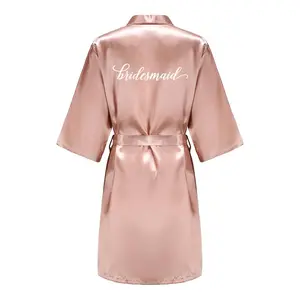Rose Gold Satin Team Bride Bridesmaid Robe Wedding Gown Women Dressing Sleepwear Mother Maid of Honor Kimono