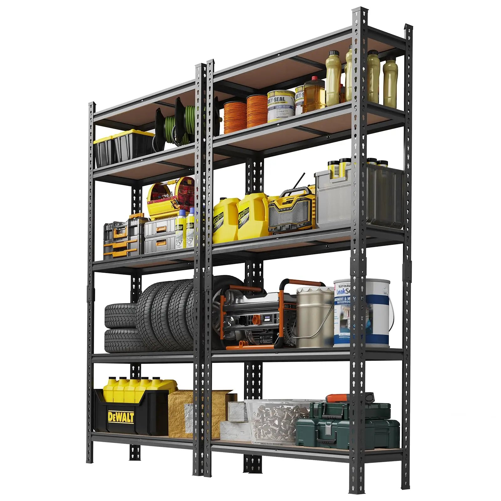 Garvee Storage Shelves 5 Tier Garage Shelving Heavy Duty Adjustable Metal Shelving Unit, Garage Shelves for Basement, Warehouse, Pantry, Closet, Kitchen 72 in H x 35.5 in W x 12 in D, Black,2 Pack