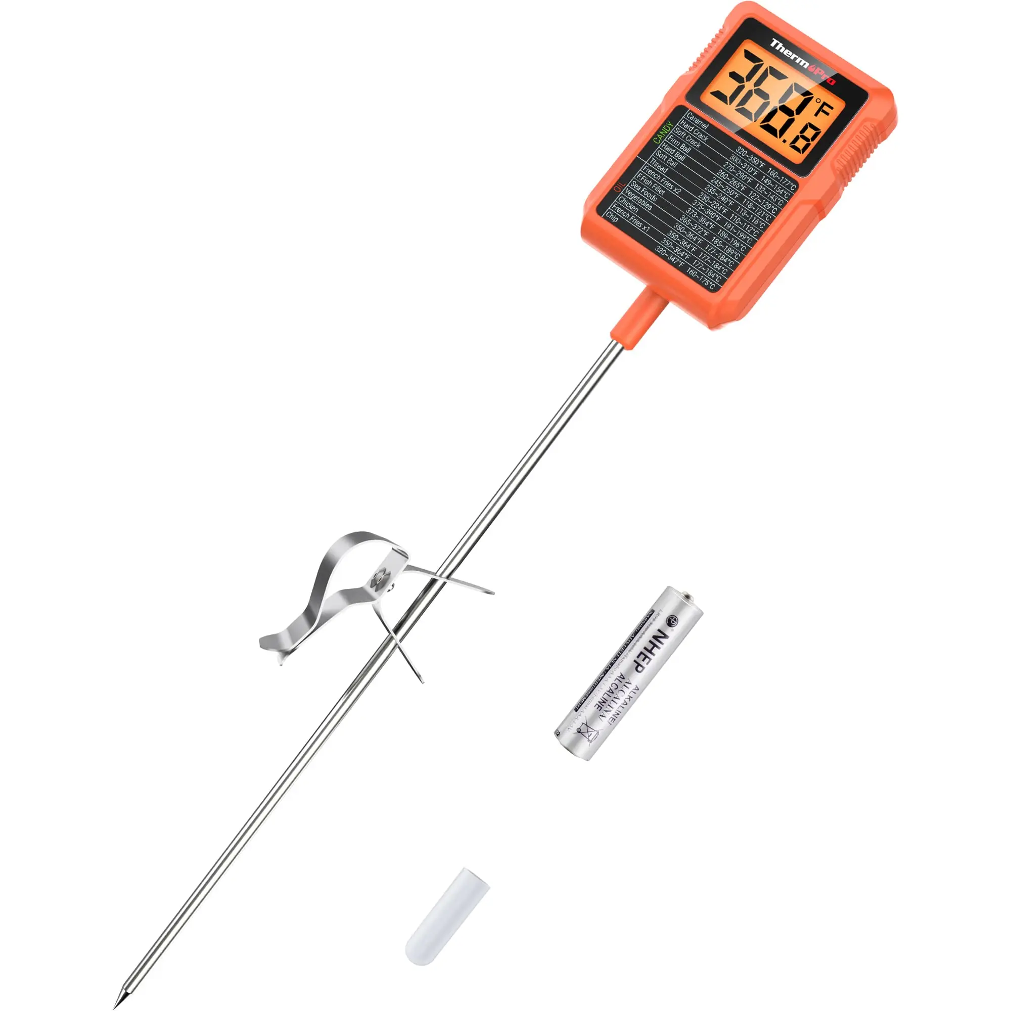 TempPro TP510 Waterproof Digital Candy Thermometer with 8" Long Probe & Pot Clip, Instant Read Kitchen Thermometer for Grilling, Deep Frying