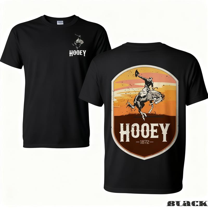 [Graphic Hoodie] HOOEY Rodeo Hoodie – Cowboy Riding Bronc in Sunset Scene, Western Graphic Pullover for Rodeo Lovers, Ranch Hands & American West Fans Menswear Tops Sweatshirts Long Sleeve