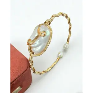 Handmade wire wrapped bangle Freshwater Pearl bangle - Niche Unique Design for Daily Commute modern elegant Daily Wear & Gift Idea Wire-Wrapped bangle