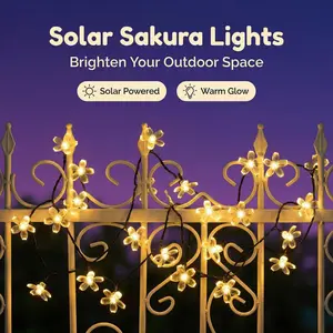 diwal  i Solar Cherry Blossom  Outdoor - 16.4ft 20 LED Waterproof Sakura Fairy , fencing light Solar Powered Flower String  for Garden, Patio, Wedding, Party (Warm White)