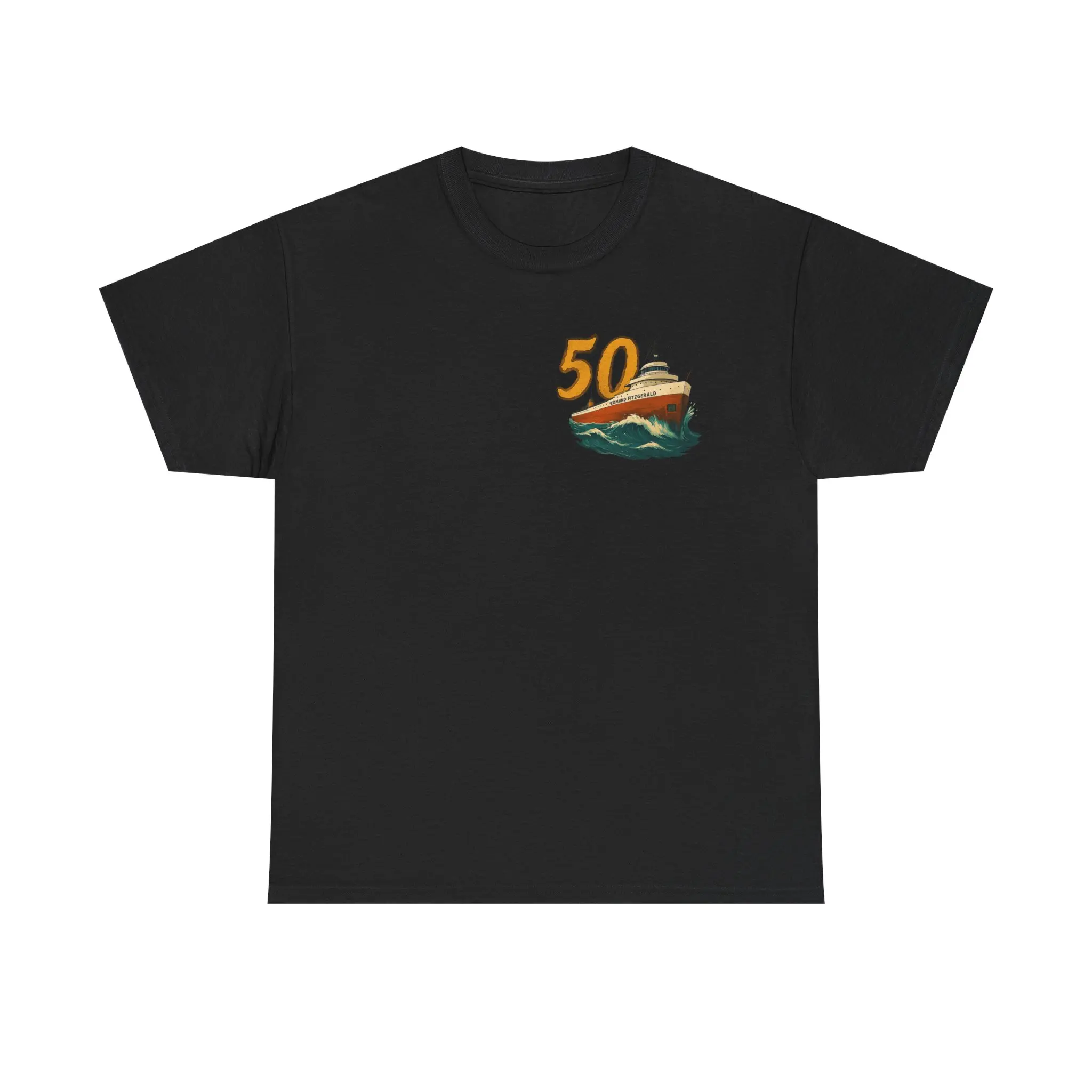 Men's 50th Anniversary Edmunds Fitzgerald Tropical Nautical Print 100% Cotton T-Shirt, Classic Round Neck, Relaxed Fit, 180g-200g Durable Lightweight Fabric, 90s Retro Short-Sleeve Menswear Top (Available in 3XL)