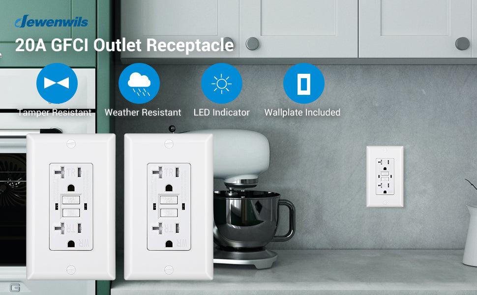 DEWENWILS 5-Pack 20A GFCI Outlet, Self-Test GFCI Receptacle with LED Indicator, Tamper Resistant, Weather Resistant, Wallplate Included, power plug, outlet extension,Socket, electrical outlet lead indicator, wall outlet White-HGFB20D