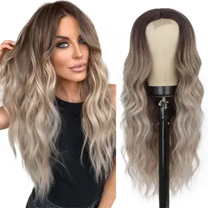 AISI HAIR Women's 26in Long Wavy Middle Part Synthetic Full Machine Wig, High-Quality Heat-Resistant Synthetic Fiber Wig, Adjustable Cap, Natural Look for Daily & Party Use,summerwins