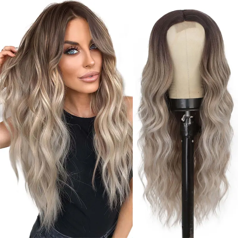 Sohochic AISI HAIR Women's 26in Water Wave Synthetic Wig - 100% Heat-Resistant Fibers, Middle Part Full Machine Wig, Adjustable Cap, Natural Look, Modern Fashion, Ideal for Daily, Dating & Concerts Use