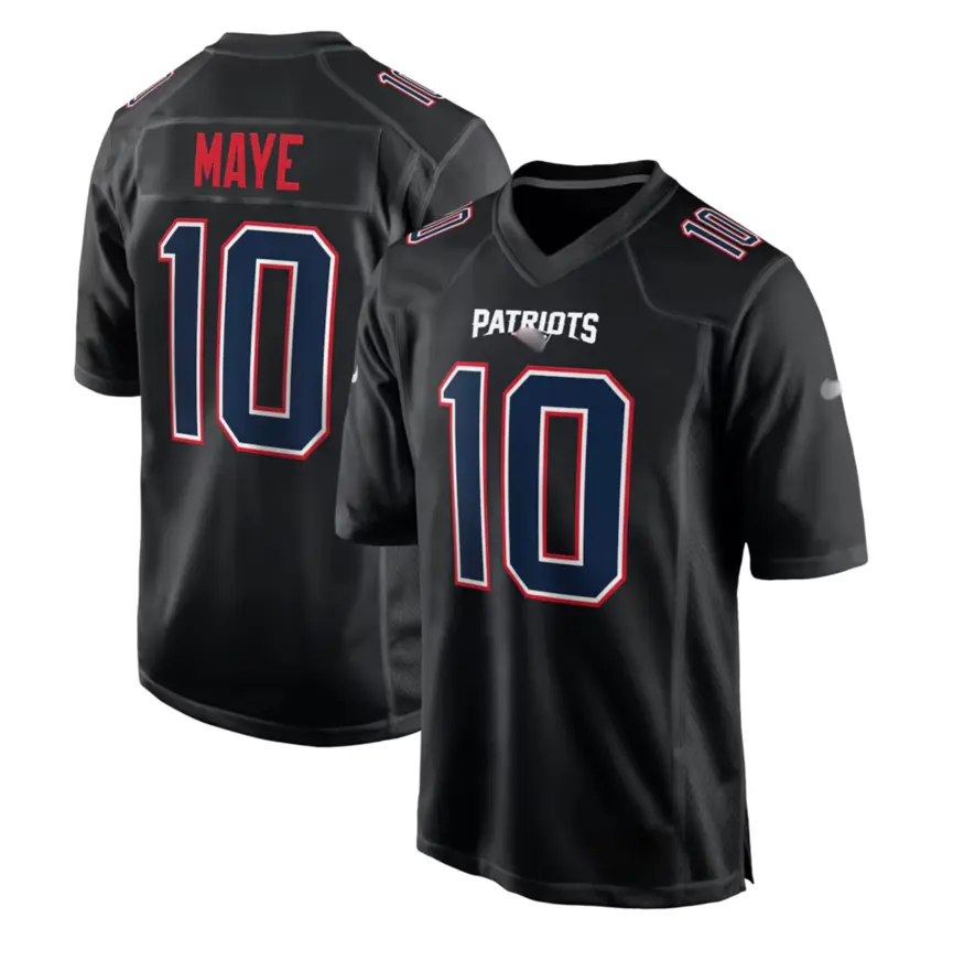 Unisex Men’s Black #10 Drake Maye Carbon Fashion Game Jersey, Classic Game Day New England Jersey, Short Sleeve Athletic Top, Patriots Team Inspired Fan Outfit, Casual Streetwear Gift for Men