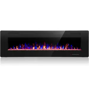 68 Inch Electric Fireplace in-Wall Recessed and Wall Mounted, Fireplace Heater and Linear Fireplace with Multicolor Flame, Timer, 750/1500W Control by Touch Panel & Remote