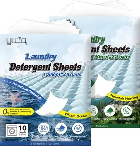 YUCO Travel Size Laundry Detergent Sheets 2 Pack of 5 Sheet, Envelope Pouch Travel Pack, for Clothing Deep Cleaning Grament Freshening, Hypoallergenic, Each 5 Sheets, Ocean and Mountain
