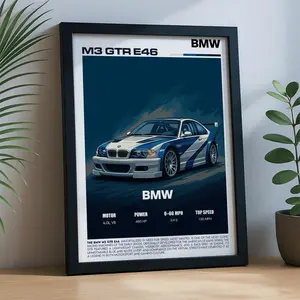 Bmw M3 Gtr E46 Racing Car Vintage Art Poster - Automotive Wall Art For Racing S