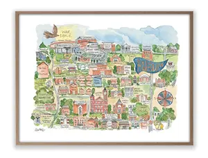 Auburn Alabama Campus Map Watercolor Art Print Football