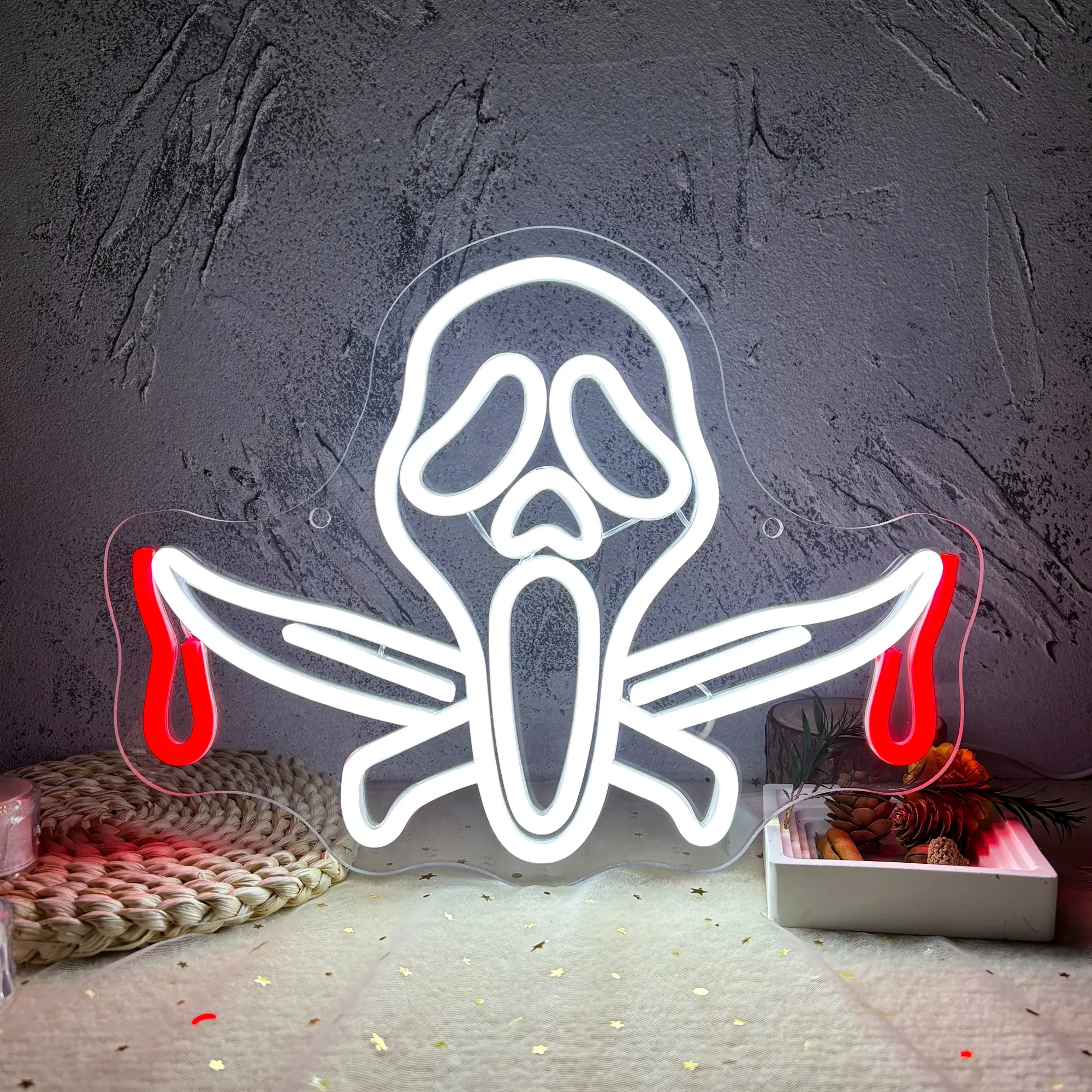 Ghost Face Neon Light-Up Sign, Indoor Decorative Light, Wall Mounted Lights, Home Decor Light, Cool Lights, Illuminated Sign Light