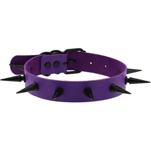 Unisex Multicolor Simulated Leather PU Black-tone/Silver-tone Spikes Rivets Spiked Punk Rock Gothic Choker Collar Necklace