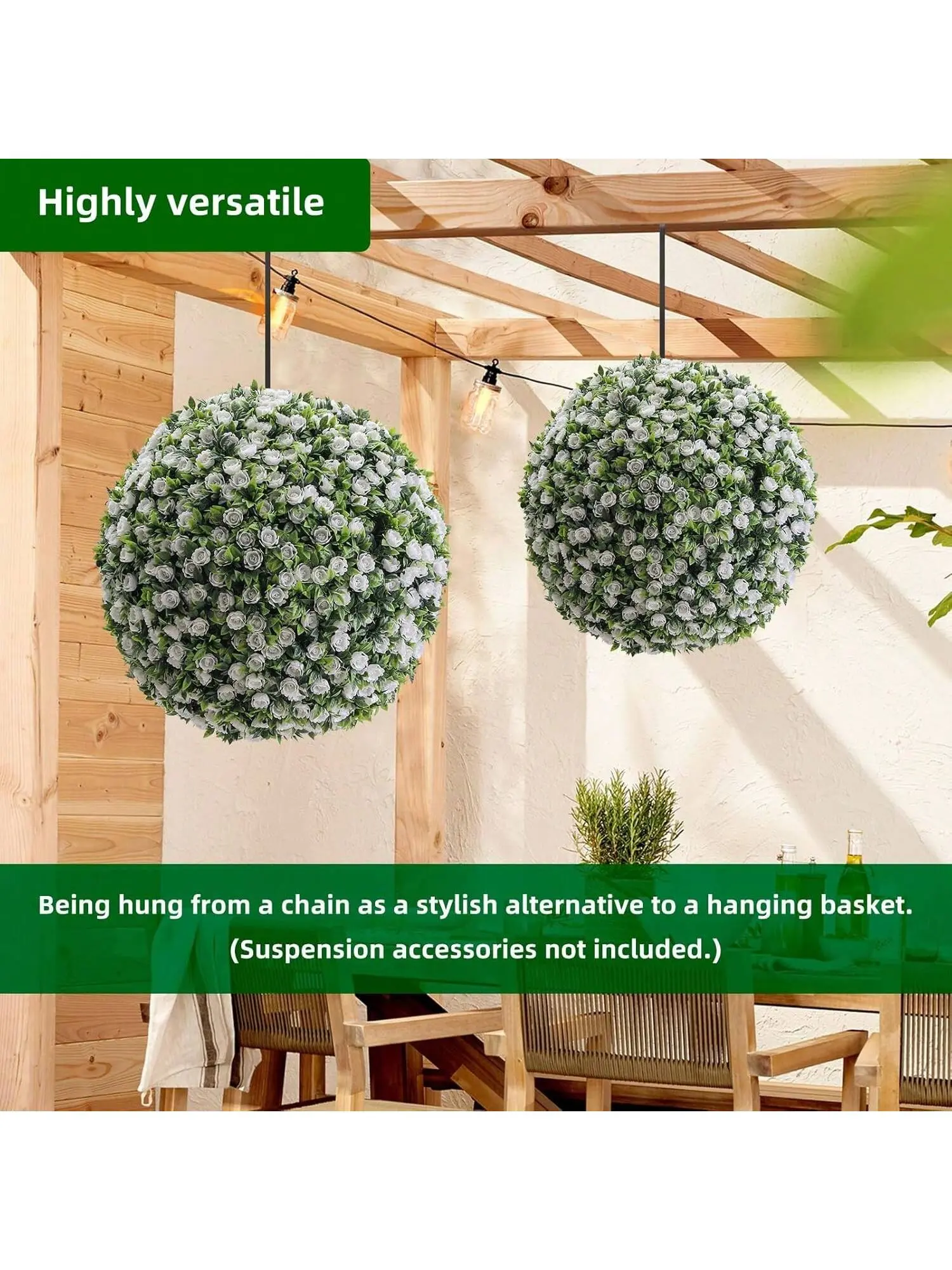 【Christmas Gift】Artificial Topiary Balls 2PCS  Flower Topiary Ball Decorative Balls for Outdoor Patio Garden and Indoor  Wedding Decoration  White 38cm