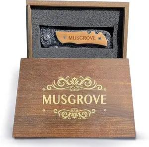 Musgrove Wooden Box Personalized Pocket Knife - 4.5" Engraved For Men - Camping Knife