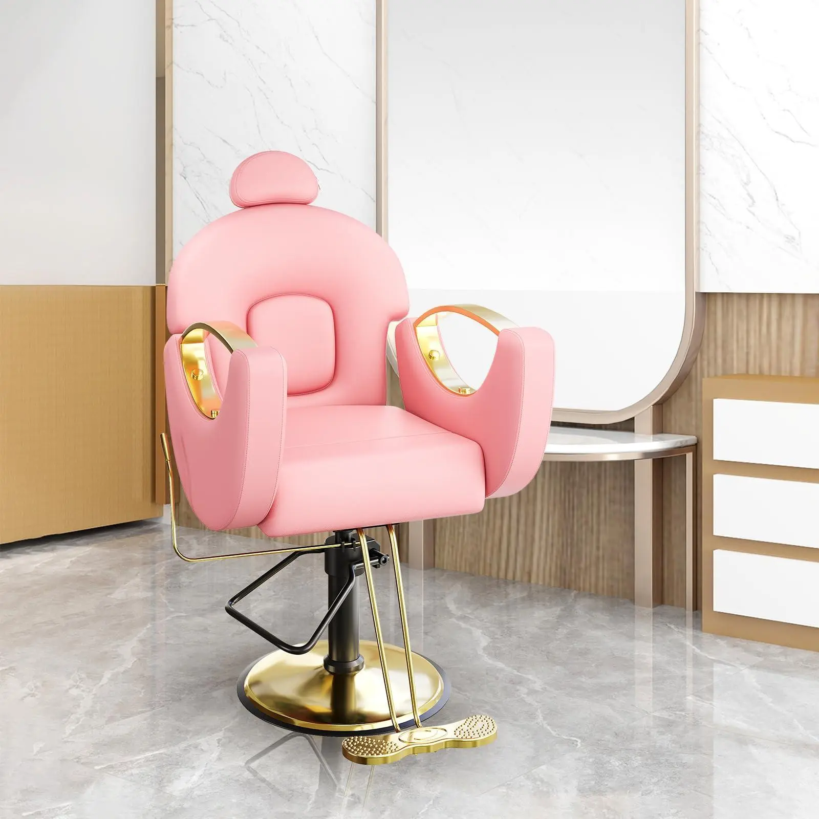 Gaomon Sturdy Durable Barber Chair - 360° Swivel, Heavy-Duty Hydraulic Pump, 5" High-Density Cushion, Breathable PVC Leather, 130° Reclining, Dual Hollow Metal Armrests, Double Saddle Stitching, Foot Control, for Barbershops