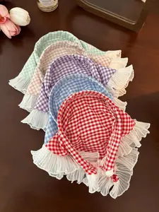 Multicolor Plaid Bandana Hairband, French Countryside Style Vintage Lace Trimmed, Casual Headscarf for Various Occasions, Gifts & Hair Accessories