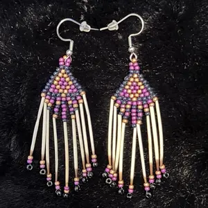 Porcupine Quill Authentic Native Beadwork Earrings with Colorful Beads