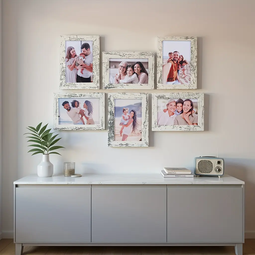 Bohemian Style Photo Frame Wall Set, Artificial Wood Material, Vertical Rectangle, Movie Theme, Interchangeable Pads, Easy Installation, High Quality Frame, Picture Frame Set