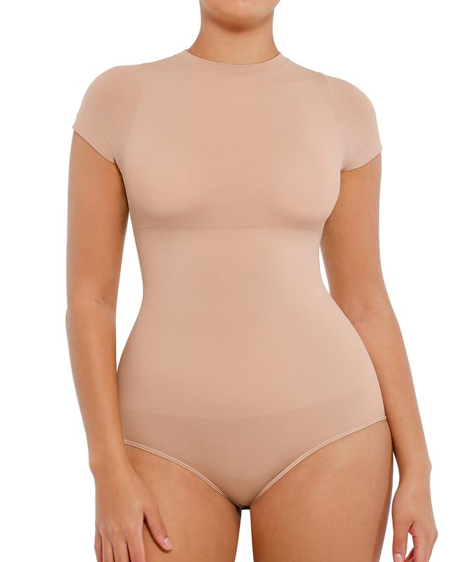 FeelinGirl Women's Crew Neck Cloud Bodysuits Fashion Short Sleeve Tops Stretch Basic Body Suit T Shirts Fit Comfortable Springtok