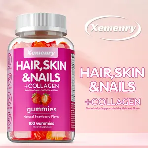 Xemenry Hydrolyzed Collagen + Biotin Gummies - Natural Strawberry Flavor - 60/100 Softgels/Bottle - Contains Vitamins