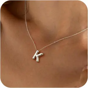 Bubble Letter Necklace Silver For Women,Sterling Silver Plated Balloon Initial Bubble Letter Pendant Necklace,Dainty Charm Chunky Initial Necklaces For Women,Custom Name Necklace Jewelry Gift
